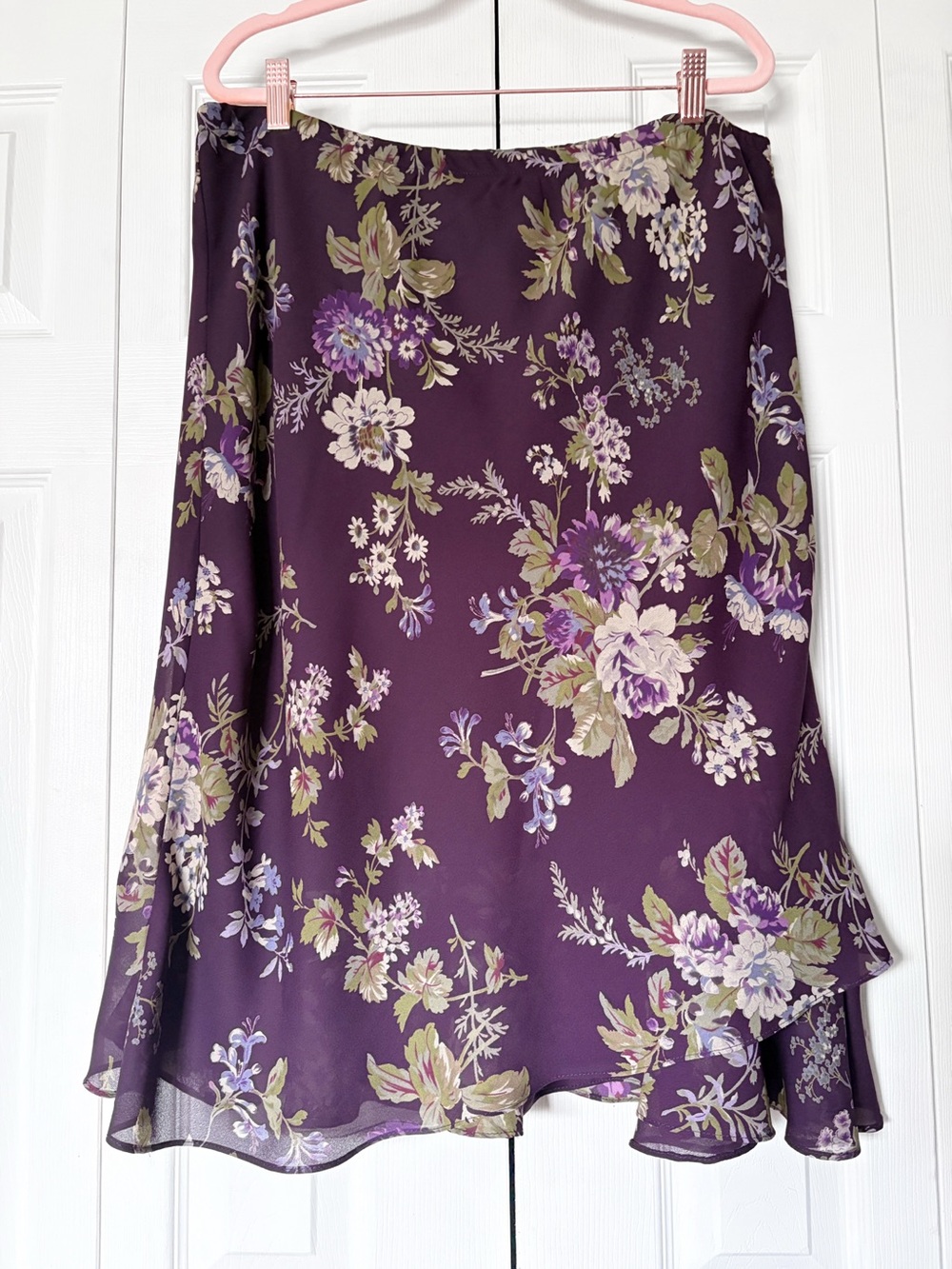 Vintage 90s Delicia Floral Midi Skirt Size XL - Large Asymmetric Ruffle Hem
